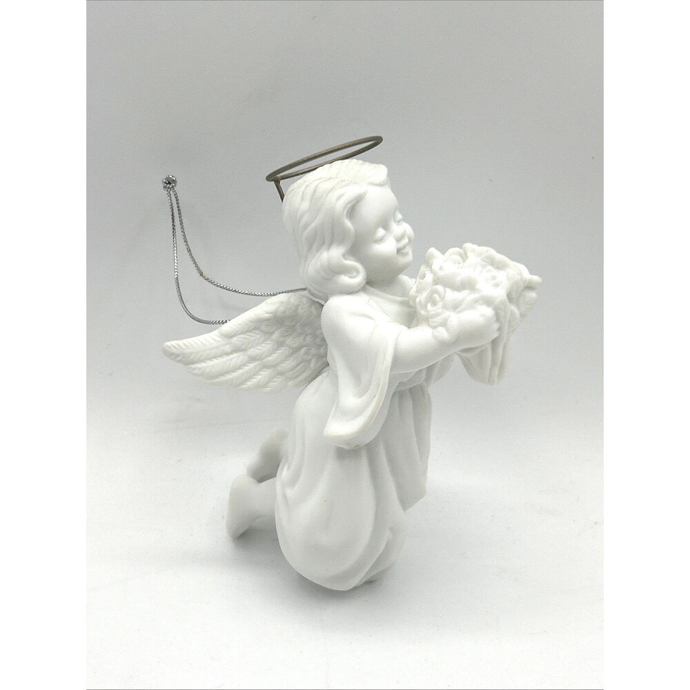 VTG Dept 56 Winter Silhouette Angel w/Bouquet of Roses Christmas Ornament Halo